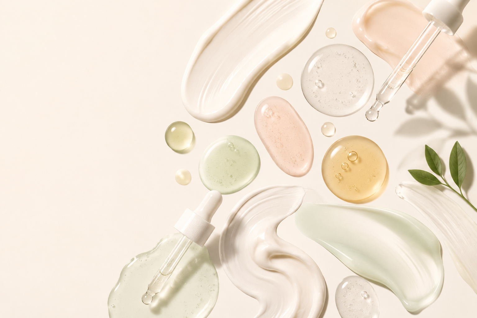 Texturas de serums y crema de skincare asi&aacute;tico